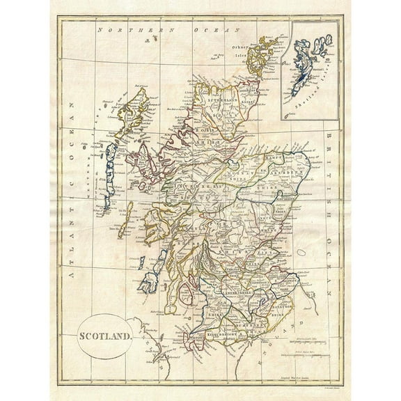 Vintage Map of Scotland 1799 Clement Cruttwell Unframed 12X16 Inch Wall Art Print Home Decor