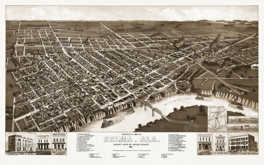 Vintage Map of Selma Alabama 1887 Dallas County Canvas Art - (18 x 24)
