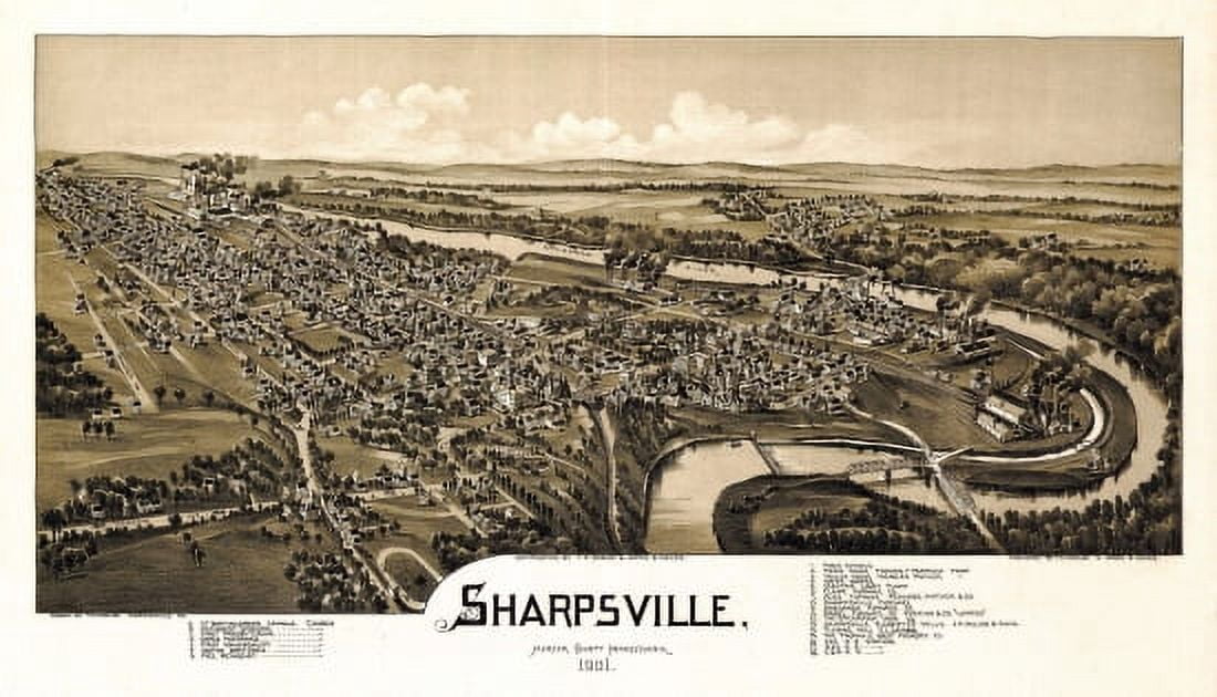 Vintage Map of Sharpsville Pennsylvania 1901 Mercer County Canvas Art - (36 x 54)