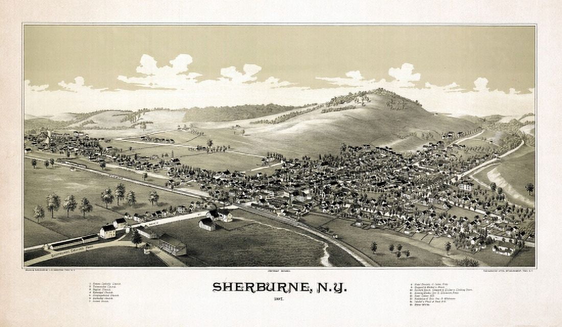 Vintage Map of Sherburne New York 1887 Chenango County Canvas Art - (24 x 36)