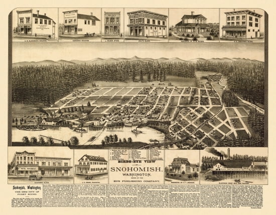 Vintage Map of Snohomish Washington 1890 Snohomish County Canvas Art -  (24 x 36)