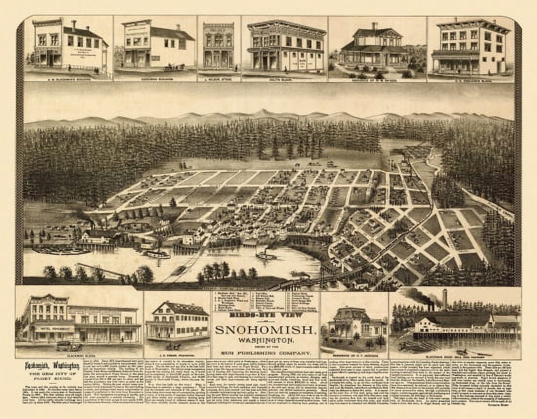 Vintage Map of Snohomish Washington 1890 Snohomish County Canvas Art - (36 x 54)
