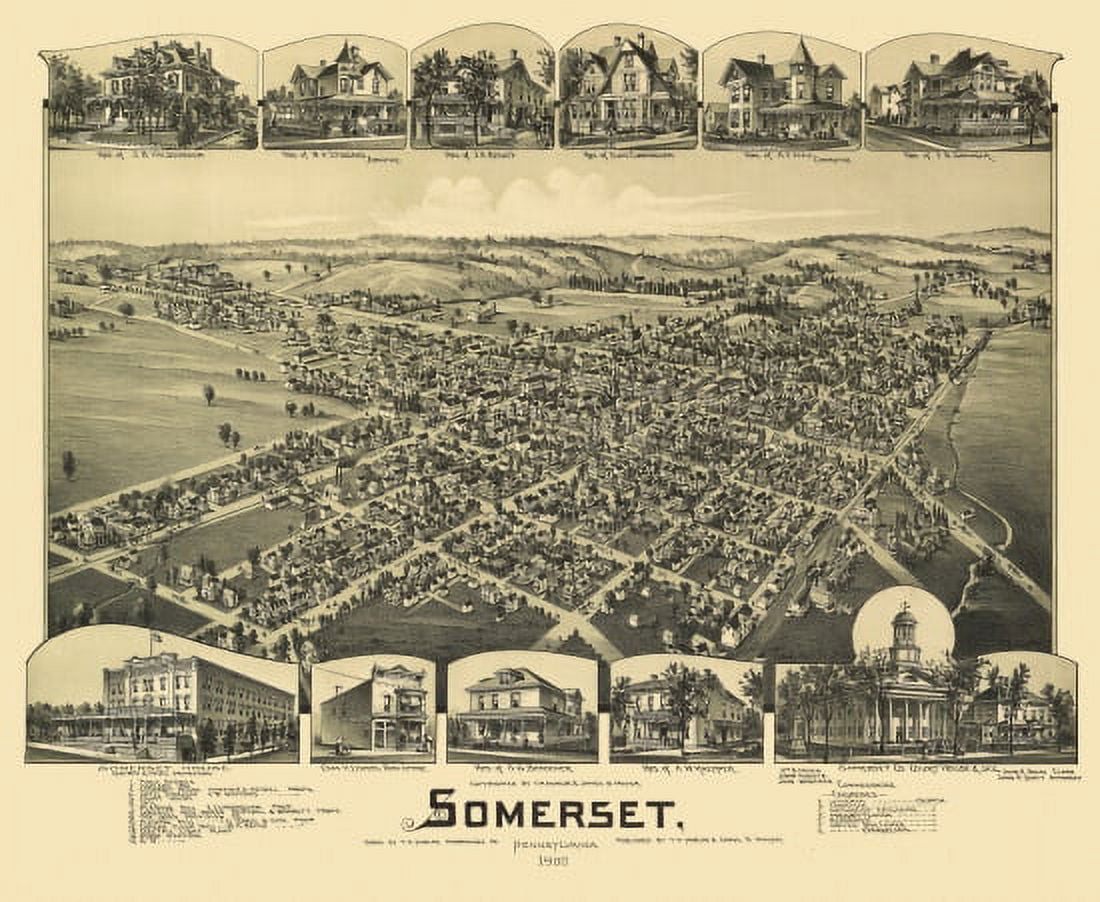 Vintage Map of Somerset Pennsylvania 1900 Somerset County Canvas Art - (36 x 54)