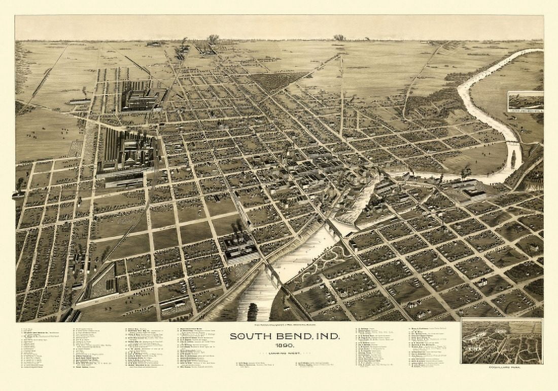 Vintage Map of South Bend Indiana 1890 St Joseph County Canvas Art - (36 x 54)