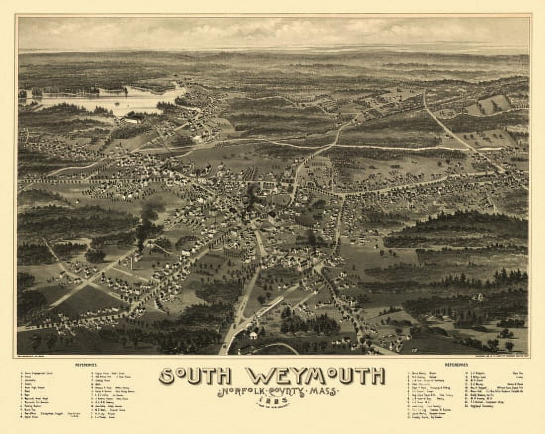 Vintage Map of South Weymouth Massachusetts 1885 Norfolk County Canvas Art - (18 x 24)