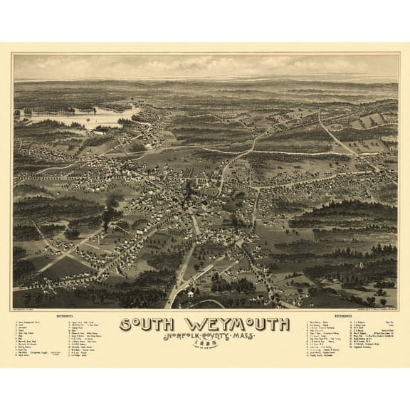 Vintage Map of South Weymouth Massachusetts 1885 Norfolk County Canvas Art - (18 x 24)