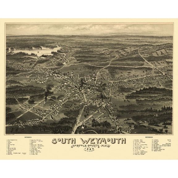Vintage Map of South Weymouth Massachusetts 1885 Norfolk County Canvas Art - (24 x 36)