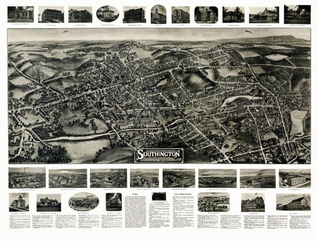 Vintage Map of Southington Connecticut 1914 Hartford County Canvas Art - (36 x 54)