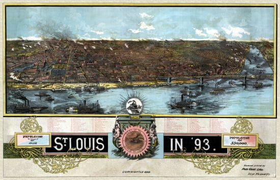 Vintage Map of St Louis Missouri 1892 St Louis City County Canvas Art - (18 x 24)