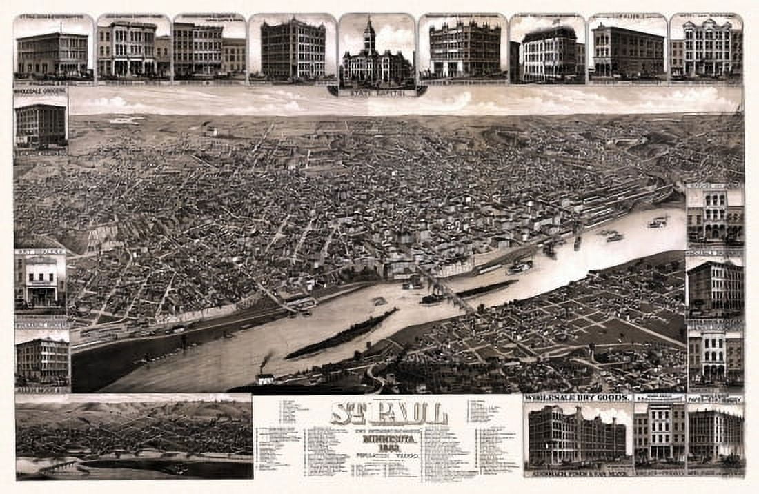 Vintage Map of St Paul Minnesota 1883 Ramsey County Canvas Art -  (36 x 54)