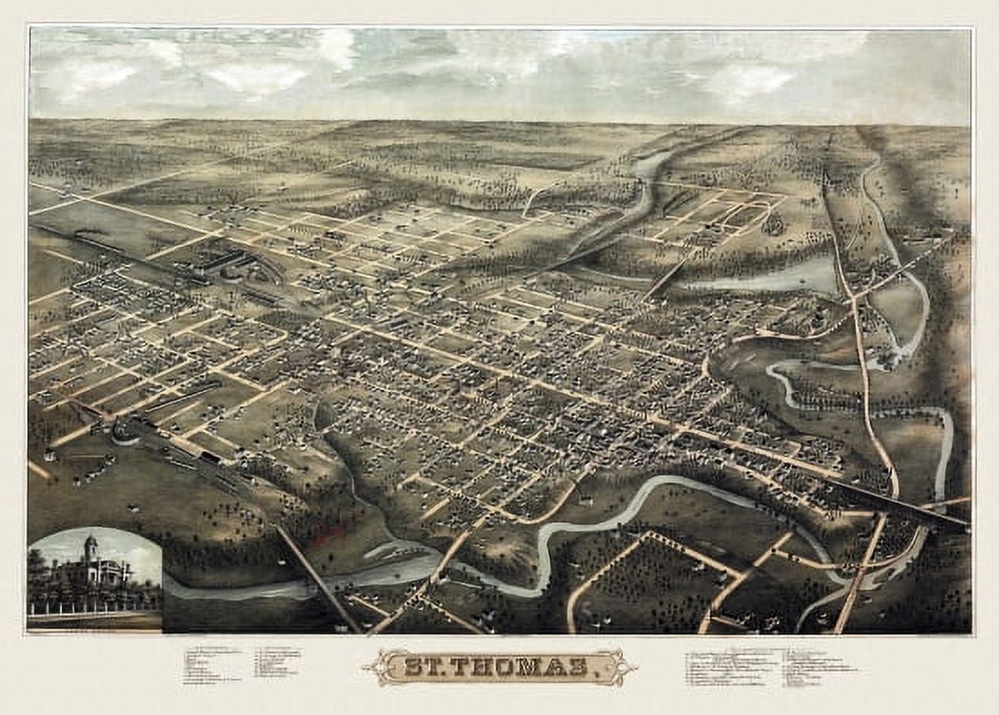 Vintage Map of St Thomas 1896 County Canvas Art - (24 x 36)