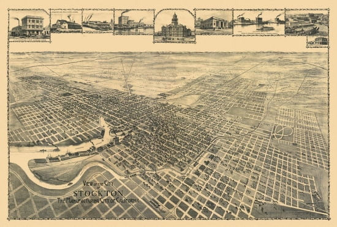 Vintage Map of Stockton California 1895 San Joaquin County Canvas Art - (18 x 24)