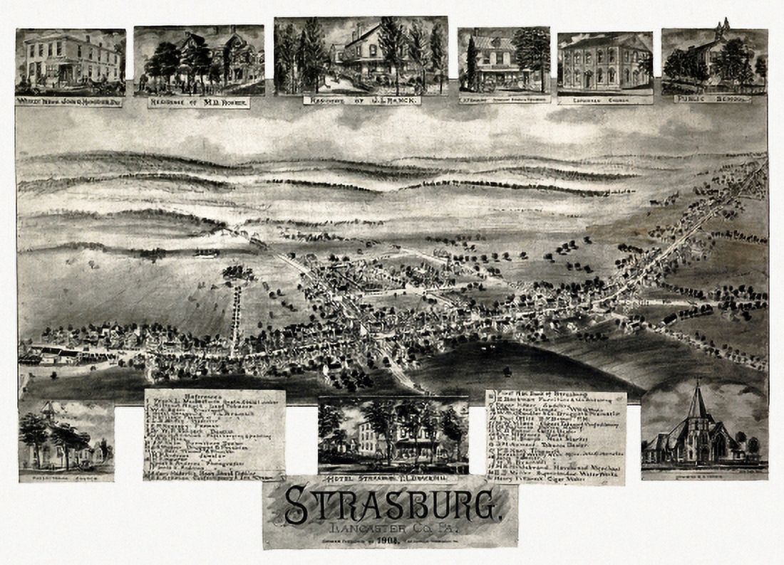 Vintage Map of Strasburg Pennsylvania 1903 Lancaster County Canvas Art - (18 x 24)