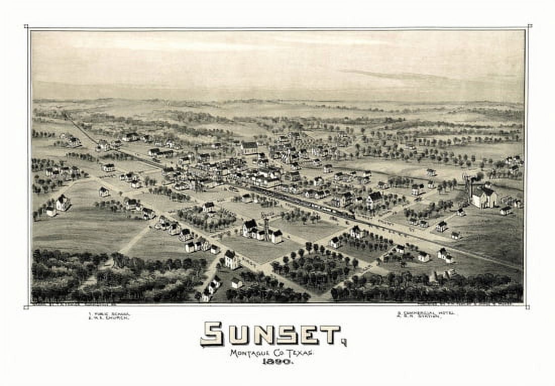 Vintage Map of Sunset Texas 1890 Montague County Canvas Art -  (18 x 24)