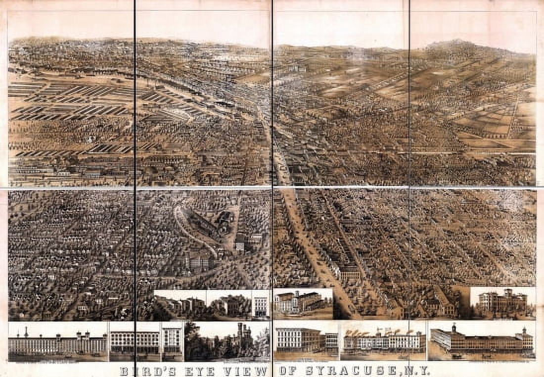 Vintage Map of Syracuse New York 1868 Onondaga County Canvas Art - (18 x 24)