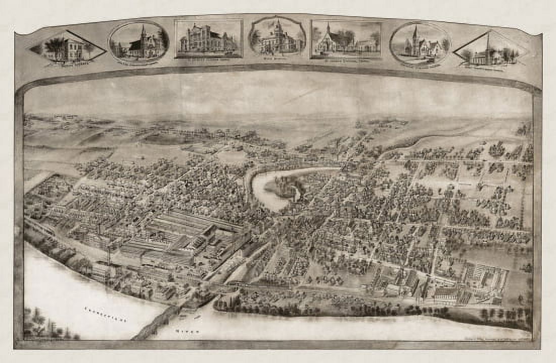 Vintage Map of Thompsonville Connecticut 1908 Hartford County Canvas Art - (18 x 24)