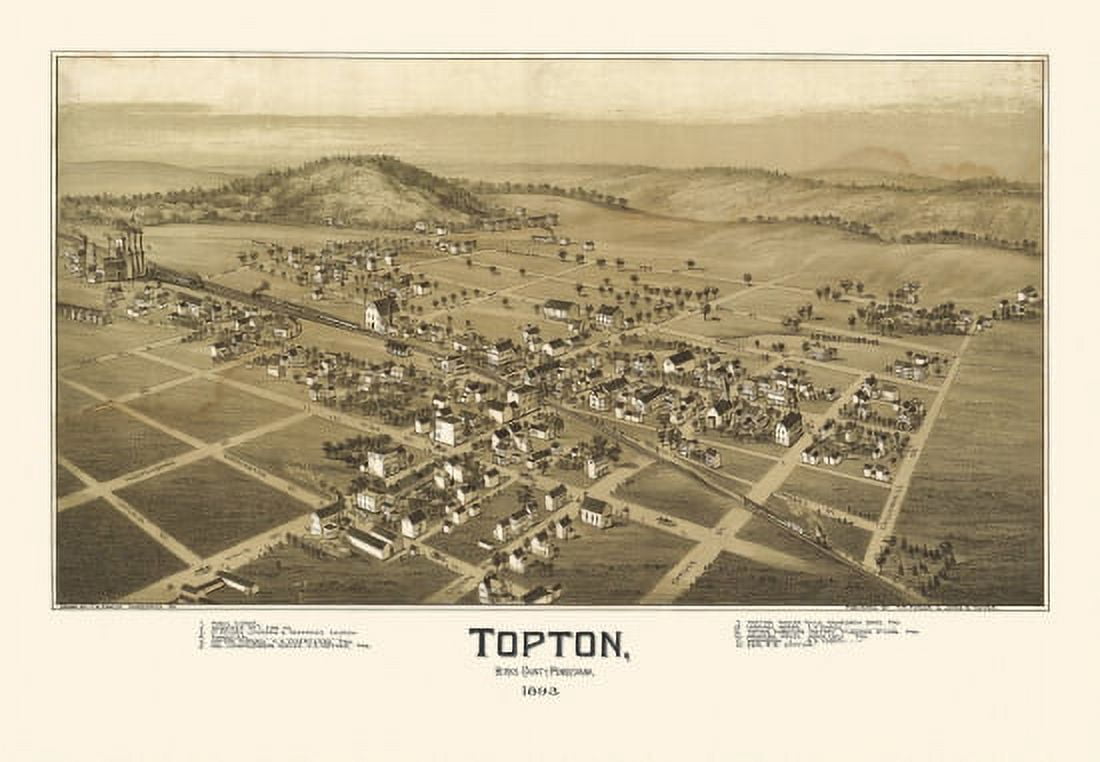 Vintage Map of Topton Pennsylvania 1893 Berks County Canvas Art - (18 x 24)