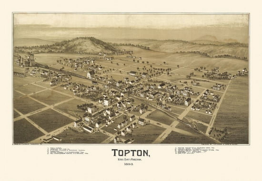 Vintage Map of Topton Pennsylvania 1893 Berks County Canvas Art - (24 x 36)