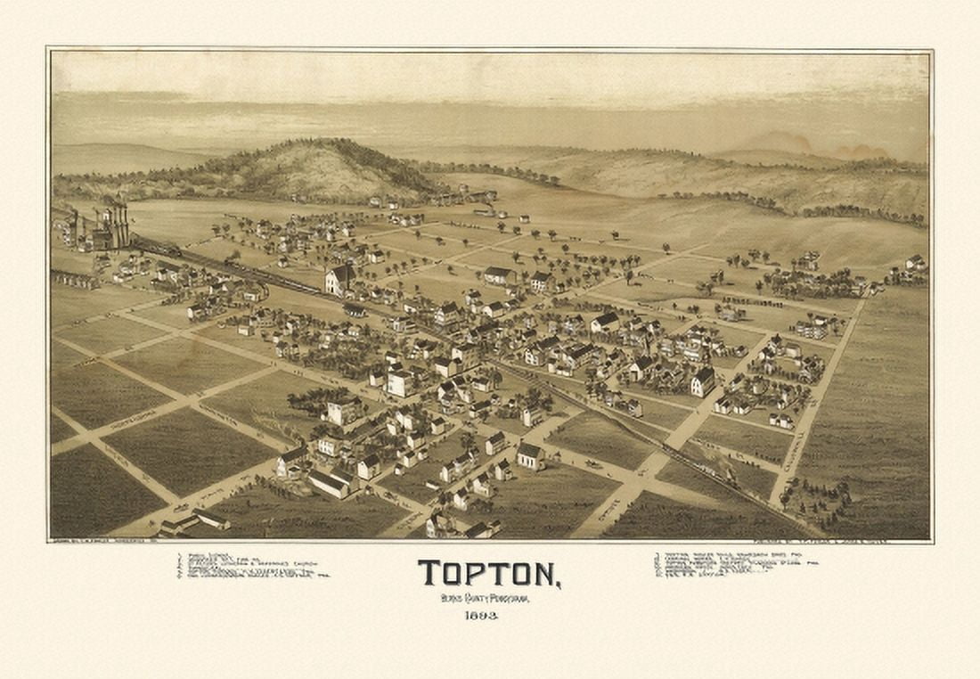 Vintage Map of Topton Pennsylvania 1893 Berks County Canvas Art - (36 x 54)