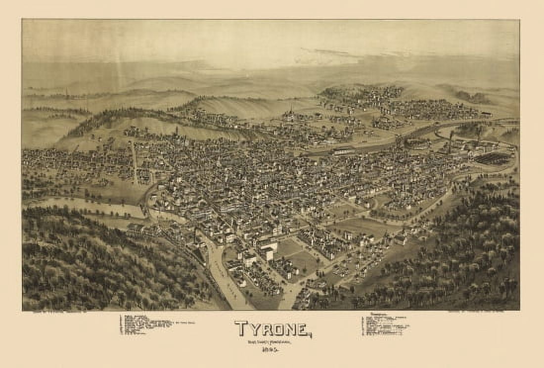 Vintage Map of Tyrone Pennsylvania 1895 Blair County Canvas Art - (24 x 36)