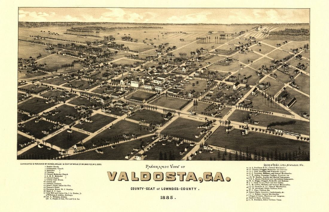 Vintage Map of Valdosta Georgia 1885 Lowndes County Canvas Art - (18 x 24)