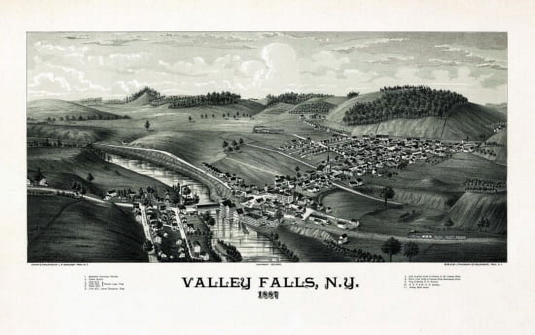 Vintage Map of Valley Falls New York 1887 Rensselaer County Canvas Art - (18 x 24)