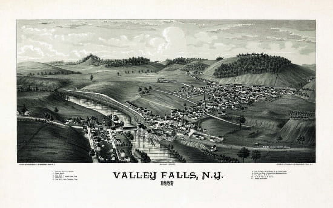 Vintage Map of Valley Falls New York 1887 Rensselaer County Canvas Art - (24 x 36)