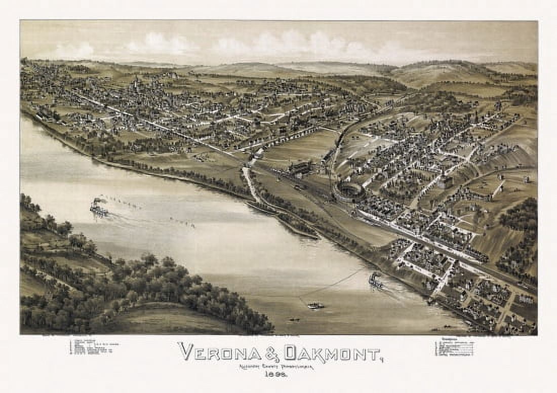 Vintage Map of Verona Pennsylvania 1896 Allegheny County Canvas Art - (18 x 24)