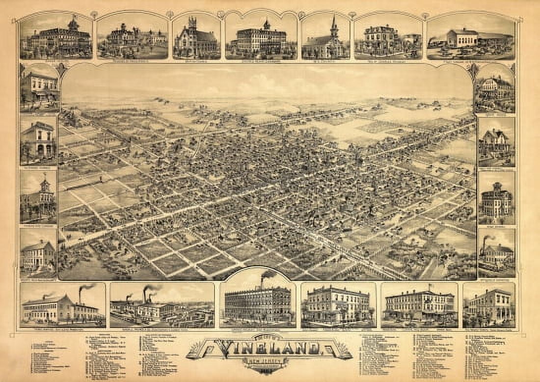 Vintage Map of Vineland New Jersey 1885 Cumberland County Canvas Art - (24 x 36)