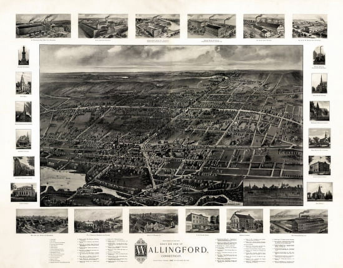 Vintage Map of Wallingford Connecticut 1904 New Haven County Canvas Art - (18 x 24)