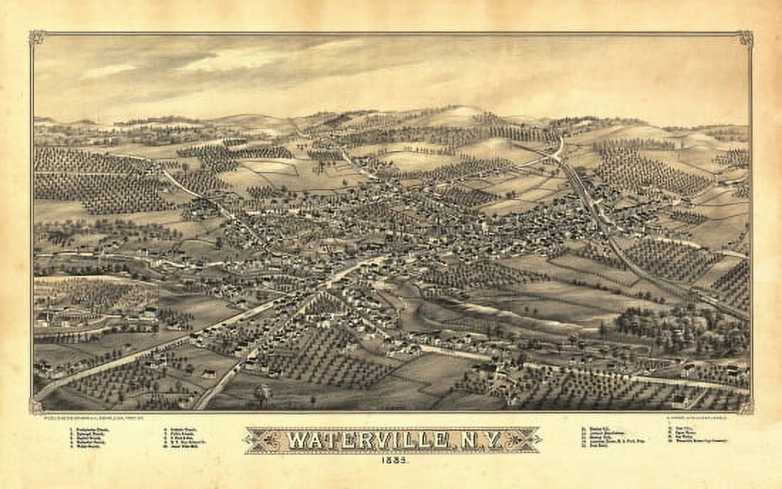 Vintage Map of Waterville New York 1885 Oneida County Canvas Art - (18 x 24)