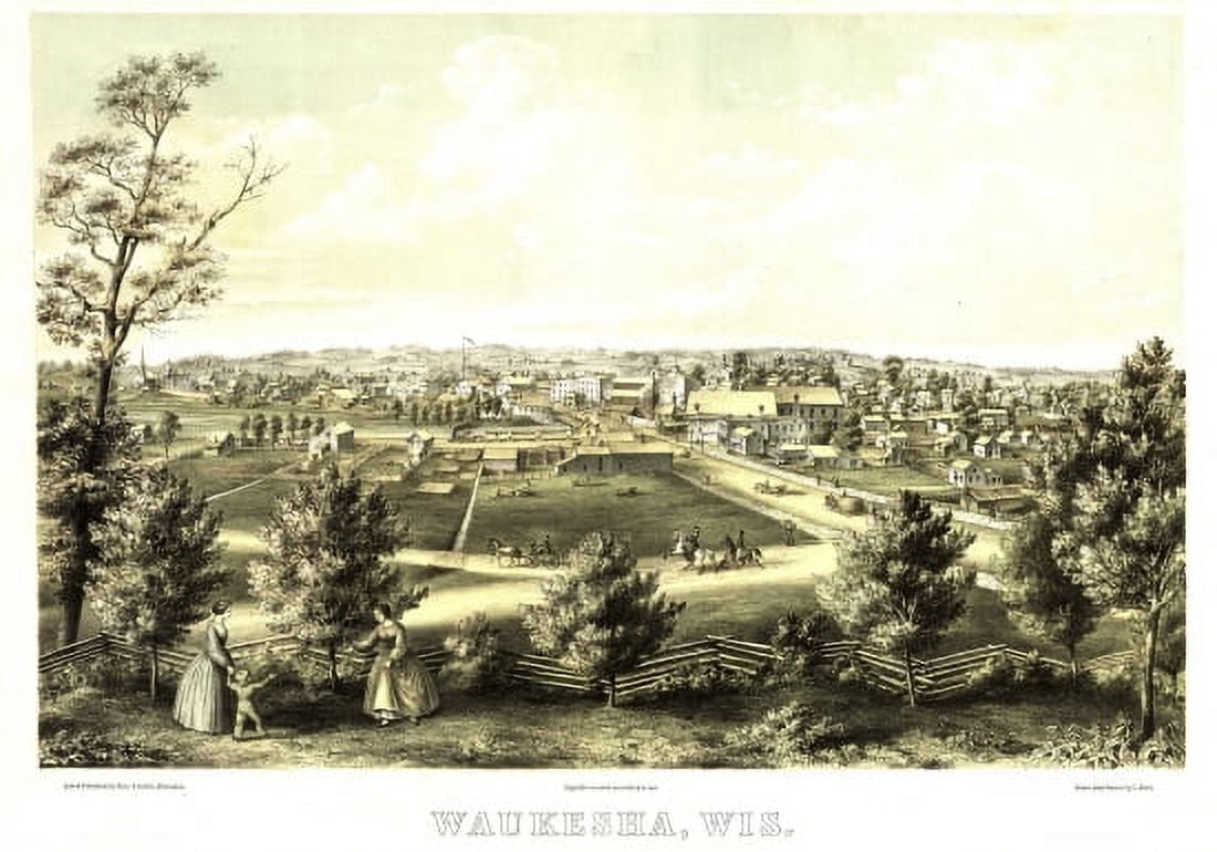 Vintage Map of Waukesha Wisconsin 1857 Waukesha County Canvas Art - (36 x 54)