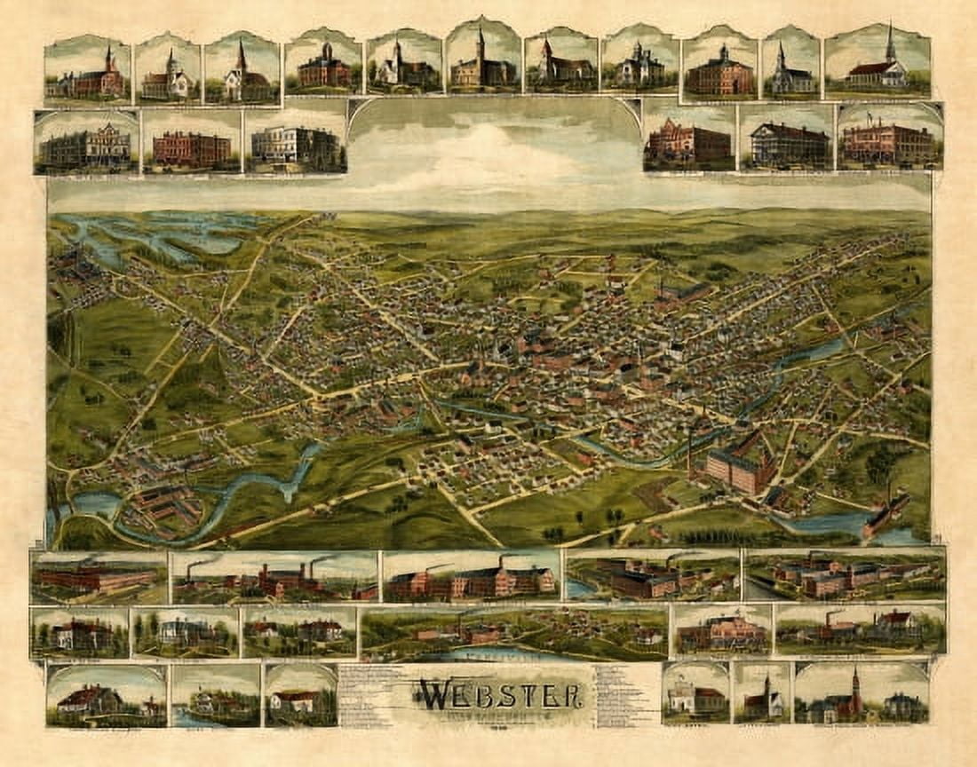Vintage Map of Webster Massachusetts 1892 Worcester County Canvas Art - (18 x 24)
