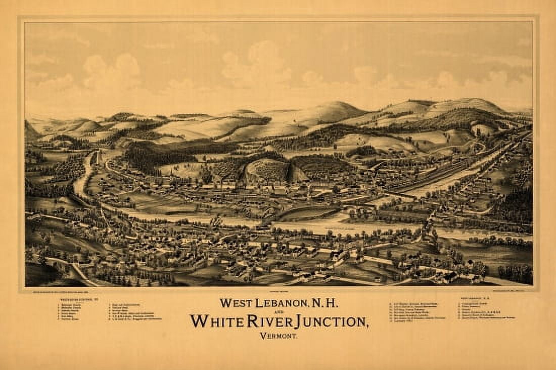Vintage Map of West Lebanon New Hampshire 1889 Grafton County Canvas Art - (18 x 24)