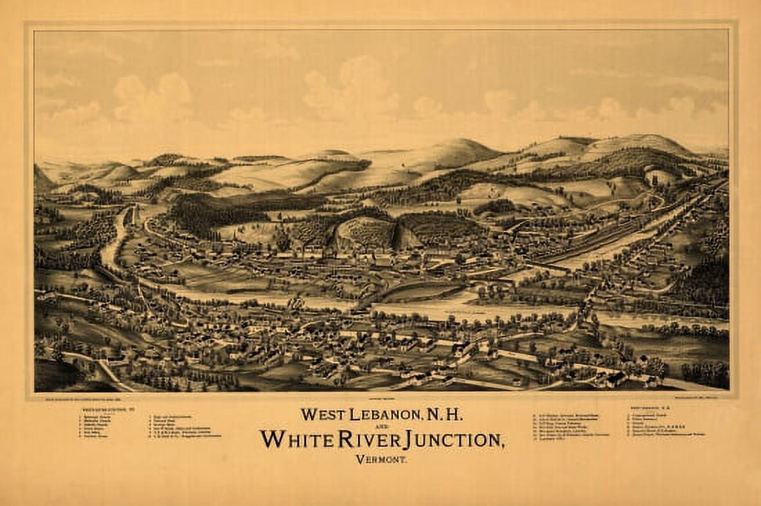 Vintage Map of West Lebanon New Hampshire 1889 Grafton County Canvas Art - (24 x 36)