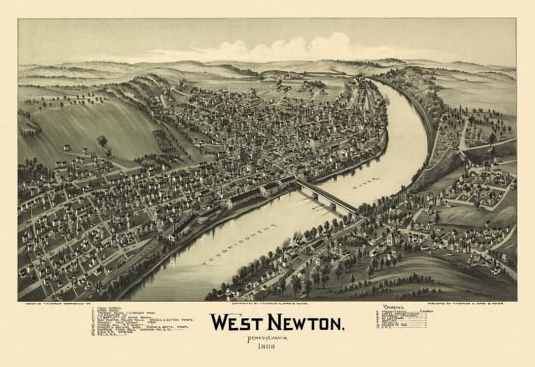 Vintage Map of West Newton Pennsylvania 1900 Westmoreland County Canvas Art - (36 x 54)