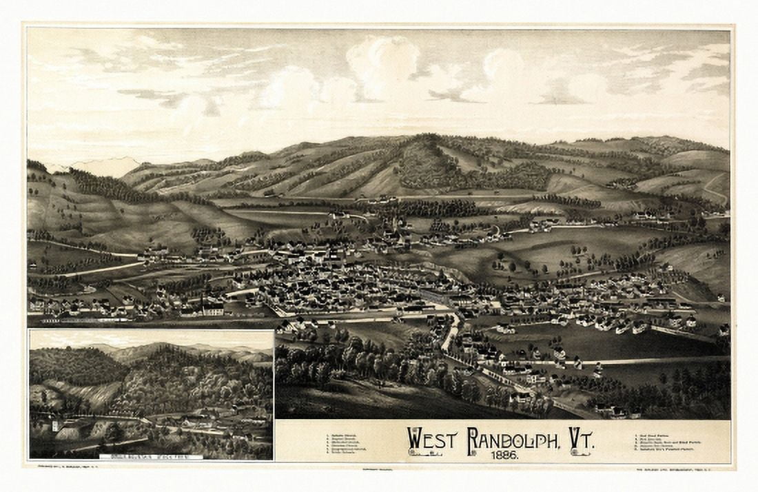 Vintage Map of West Randolph Vermont 1886 Orange County Canvas Art - (36 x 54)