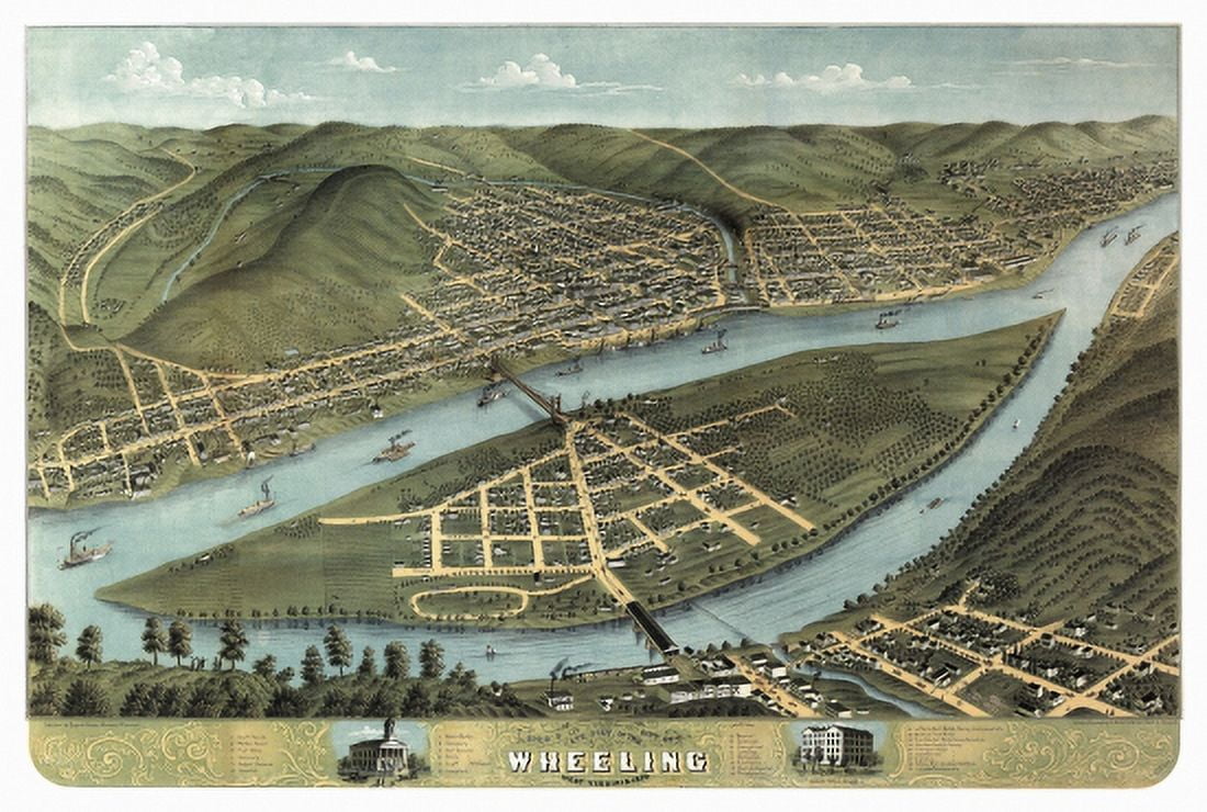 Vintage Map of Wheeling West Virginia 1870 Cook County Canvas Art - (18 x 24)