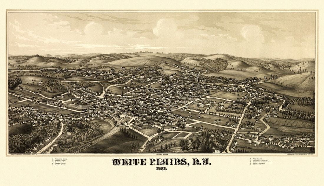 Vintage Map of White Plains New York 1887 Westchester County Canvas Art - (24 x 36)