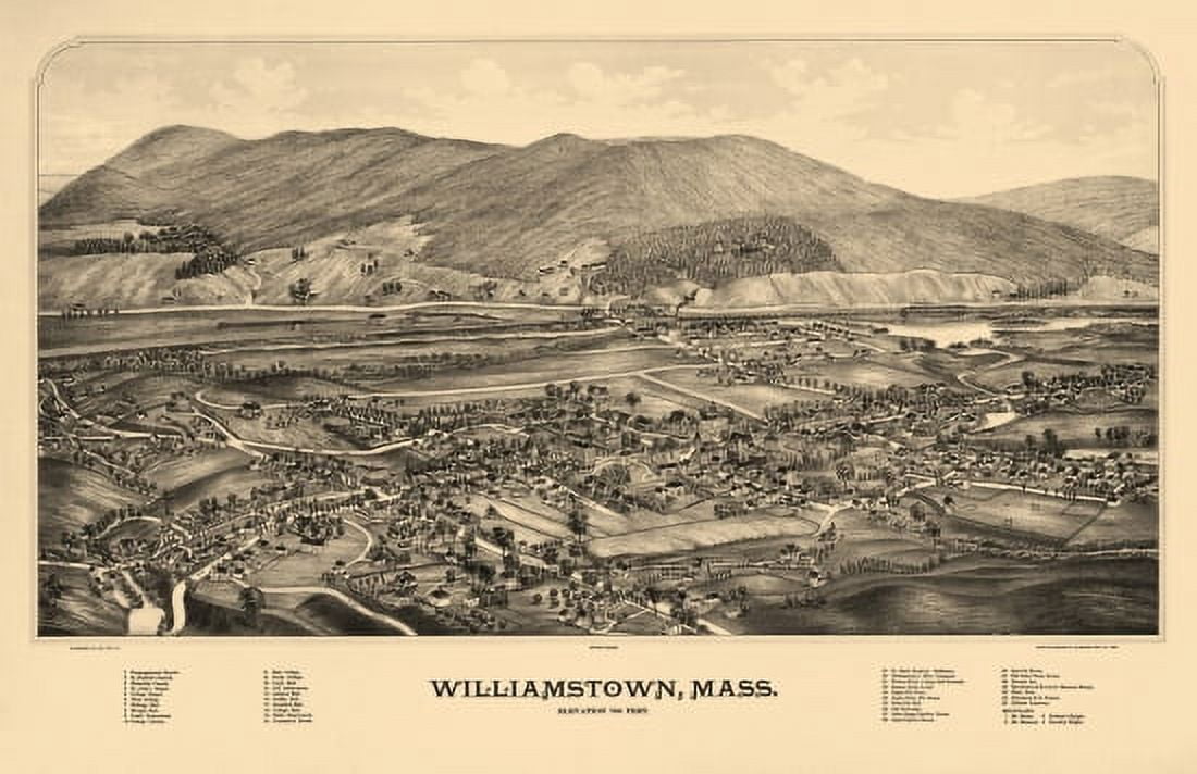 Vintage Map of Williamstown Massachusetts 1889 Berkshire County Canvas Art -  (18 x 24)