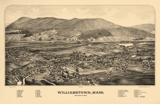 Vintage Map of Williamstown Massachusetts 1889 Berkshire County Canvas Art - (24 x 36)