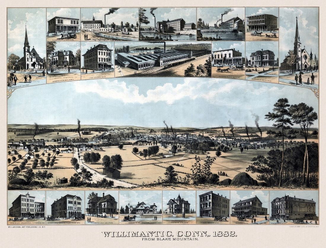Vintage Map of Willimantic Connecticut 1882 Windham County Canvas Art - (18 x 24)