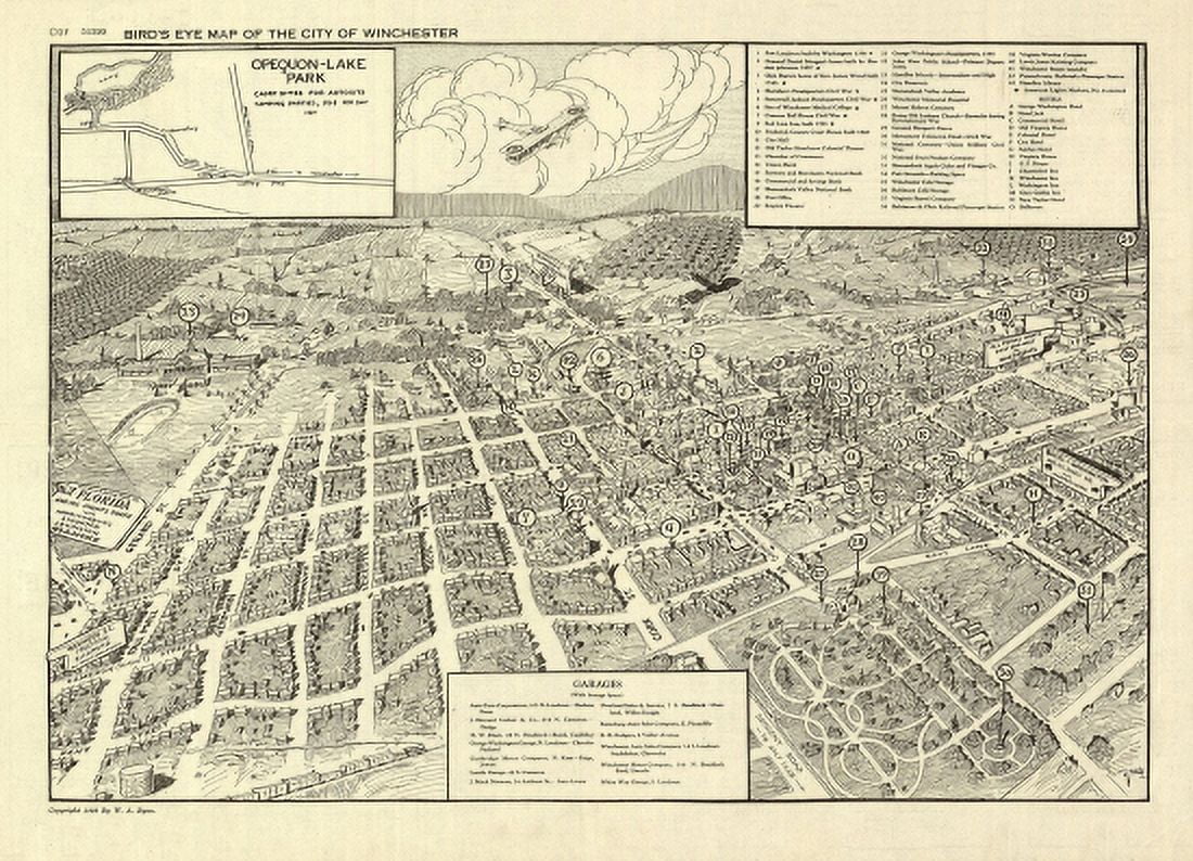 Vintage Map of Winchester Virginia 1926 City Of Winchester County Canvas Art - (24 x 36)