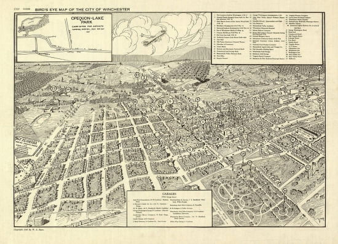 Vintage Map of Winchester Virginia 1926 City Of Winchester County Canvas Art -  (36 x 54)