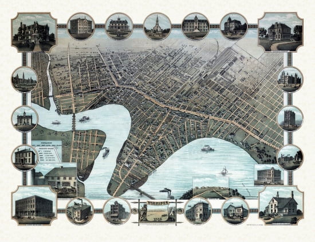 Vintage Map of Winnipeg 1884 County Canvas Art - (24 x 36)