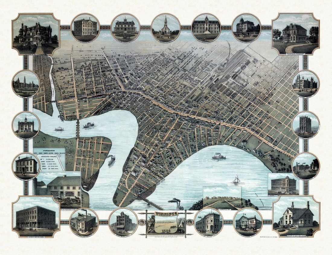 Vintage Map of Winnipeg 1884 County Canvas Art -  (36 x 54)
