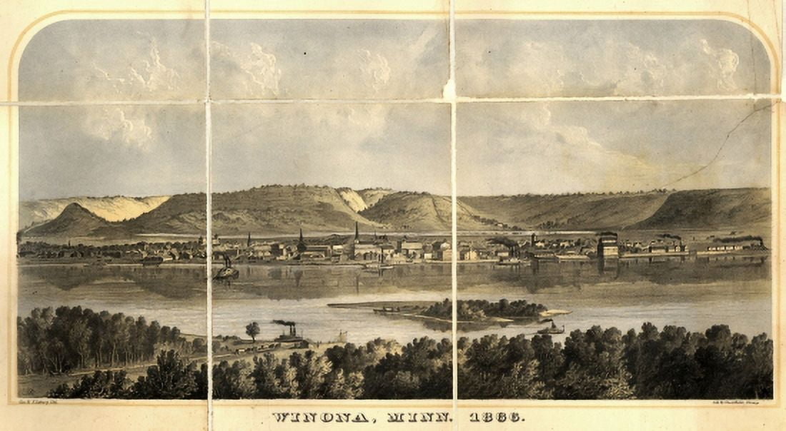 Vintage Map of Winona Minnesota 1867 Winona County Canvas Art - (24 x 36)