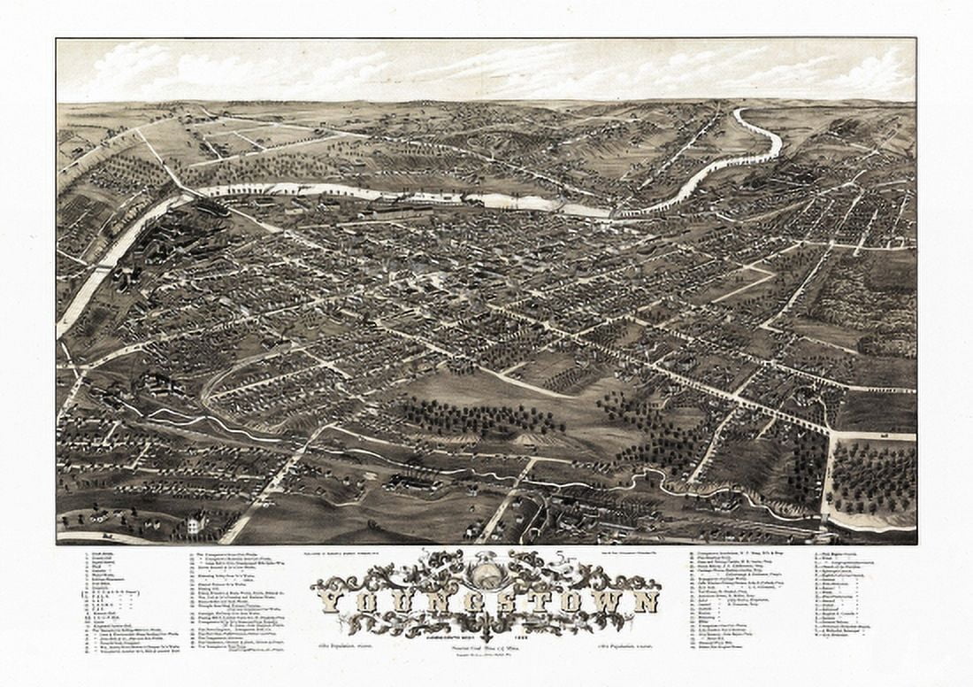 Vintage Map of Youngstown Ohio 1882 Mahoning County Canvas Art - (18 x 24)