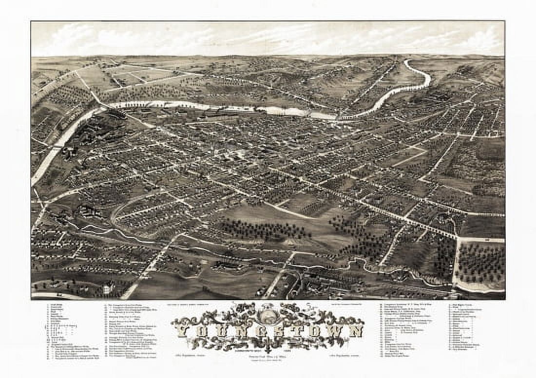 Vintage Map of Youngstown Ohio 1882 Mahoning County Canvas Art - (24 x 36)