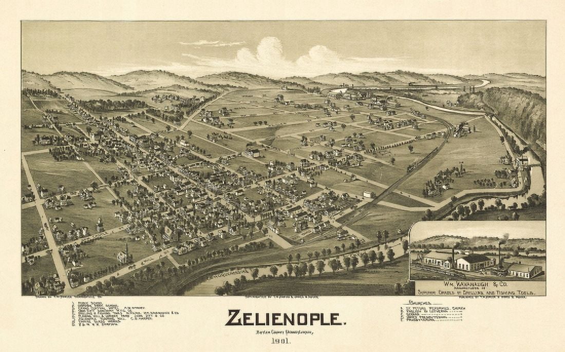 Vintage Map of Zelienople Pennsylvania 1901 Butler County Canvas Art - (24 x 36)